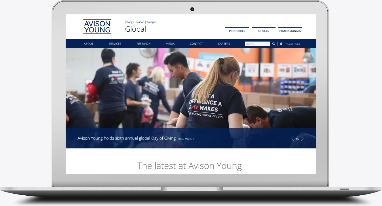 Avison Young homepage on desktop