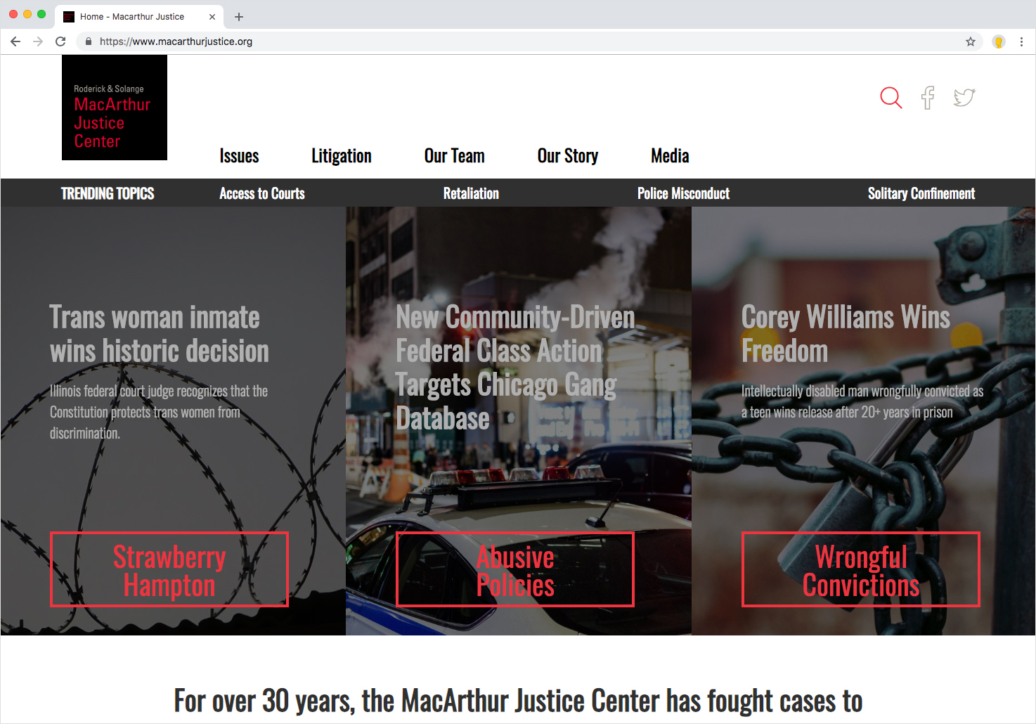 Macarthur Justice Center homepage screenshot